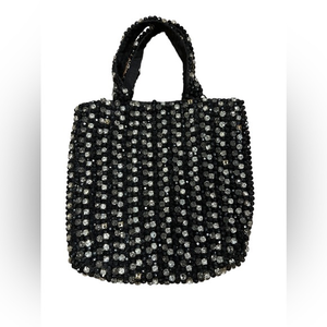 Zara black and silver Diamonte  evening bag with Handles or A Silver Chain Strap